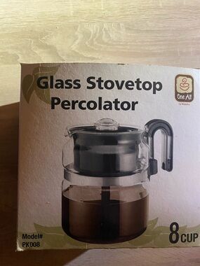 One A Glass Stovetop Percolator - Black and Clear